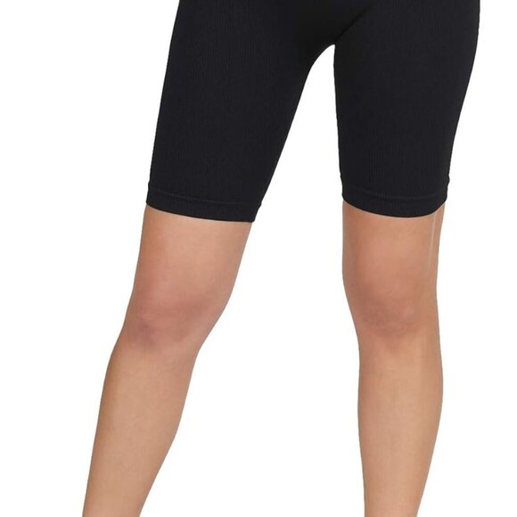 Women's Black Seamless Ribbed Biker Shorts Made in U.S. One Size